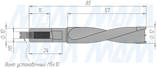 Размеры глухого сверла, D=12мм, L=85мм, LH (артикул 8020485)