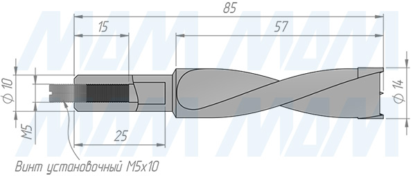 Размеры глухого сверла, D=14мм, L=85мм, LH (артикул 8020785)