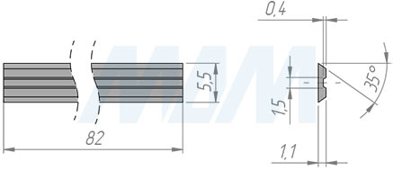 Размеры сменной твердосплавной четырехсторонней пластины 82x5.5x1,1 35°, FK07 (артикул 825511-04)