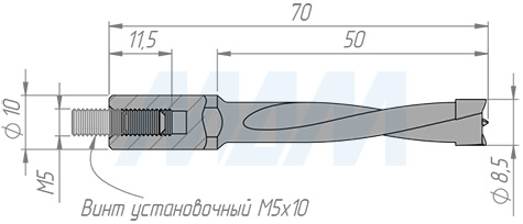 Размеры глухого сверла, D=5мм, L=70мм, LH (артикул 9021570)