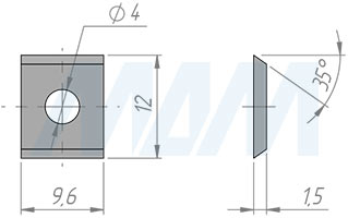Размеры сменной твердосплавной двухсторонней пластины 9.6x12x1.5мм FK07 (артикул 961215-04)