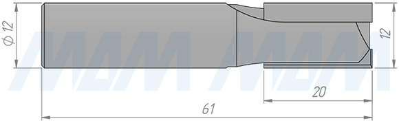 Размеры концевой пазовой фрезы D=10, H=25, S=12, Z=2 (артикул C101-12-20S12)