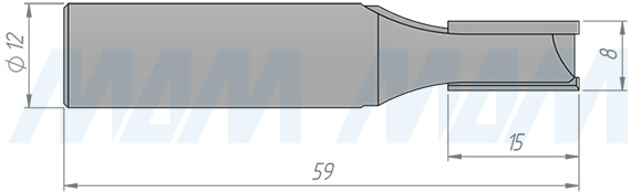 Размеры концевой пазовой фрезы D=8, H=15, S=12, Z=2 (артикул C101-8-15S12)