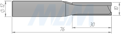 Размеры концевой пазовой фрезы D=10, H=30, S=12, Z=2 (артикул C102-10-30S12)