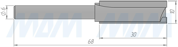 Размеры концевой пазовой фрезы D=10, H=30, S=6, Z=2 (артикул C102-10-30S6)