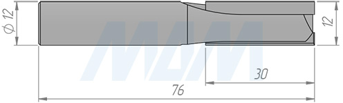 Размеры концевой пазовой фрезы D=12, H=30, S=12, Z=2 (артикул C102-12-30S12)