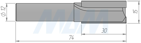 Размеры концевой пазовой фрезы D=15, H=30, S=12, Z=2 (артикул C102-15-30S12)