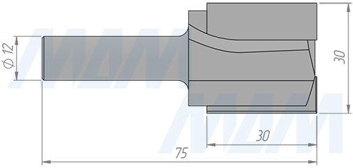 Размеры концевой пазовой фрезы D=30, H=30, S=12, Z=2 (артикул C102-30-30S12)