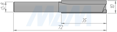 Размеры концевой пазовой фрезы D=10, H=35, S=8, Z=2 (артикул C103-10-35S8)
