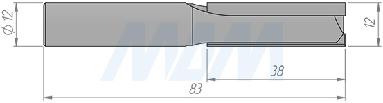 Размеры концевой пазовой фрезы D=12, H=38, S=12, Z=2 (артикул C103-12-38S12)