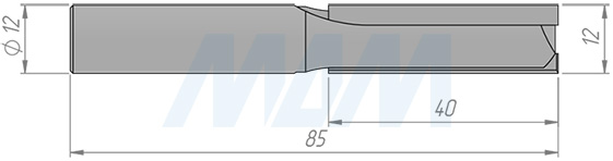 Размеры концевой пазовой фрезы D=12, H=40, S=12, Z=2 (артикул C103-12-40S12)