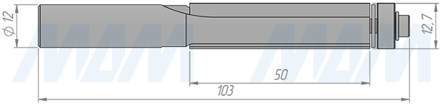 Размеры концевой обгонной фрезы с нижним подшипником D=12,7, H=50, S=12, Z=2 (артикул C104-12-50S12)