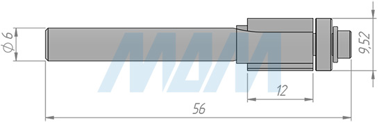 Размеры концевой обгонной фрезы с нижним подшипником D=9,53, H=12,77, S=6, Z=2 (артикул C104-9-12S6)