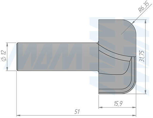 Размеры фрезы профильной D=31,75 H=15,8 S=12 Z=2 R1=6,35 (артикул C112-31-15S12
)