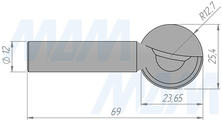 Размеры фрезы профильной D=25,4 H=23,65 S=12 Z=2 R1=12,7 (артикул C114-25-23S12)