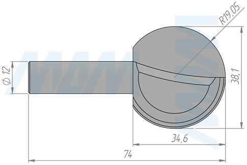 Размеры фрезы профильной D=38,1 H=34,6 S=12 Z=2 R1=19,05 (артикул C114-38-34S12)