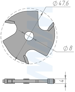 Размеры фрезы пазовой дисковой D=47,6 мм, d=7,94 мм, B=4 мм, Z=3 (артикул C118.340.R)