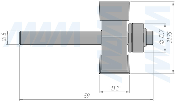 Размеры фрезы для выборки четверти D=31,75 H=13,2 S=6 Z=2 подшипник 12,7 (артикул C121-31-13S6)