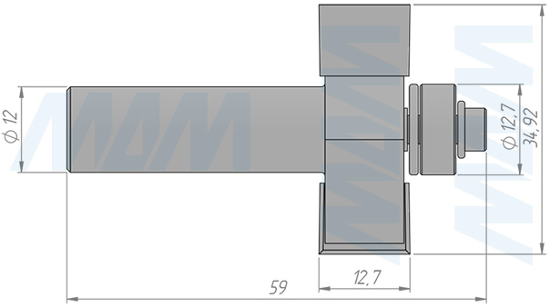 Размеры фрезы для выборки четверти D=34,92 H=12,7 S=12 Z=2 подшипник 12,7 (артикул C121-34-12S12)