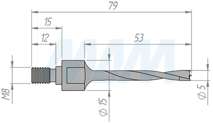 Размеры глухого сверла, D=5 мм, L=63 мм, RH серии Standard (артикул C563RH)
