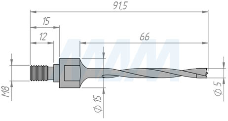 Размеры глухого сверла, D=5 мм, L=75 мм, RH серии Standard (артикул C575RH)