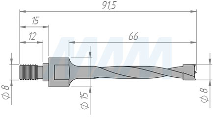 Размеры глухого сверла, D=7 мм, L=75 мм, RH серии Standard (артикул C775RH)