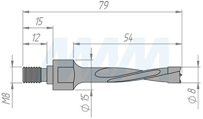Размеры глухого сверла, D=8 мм, L=63 мм, LH серии Standard (артикул C863LH)