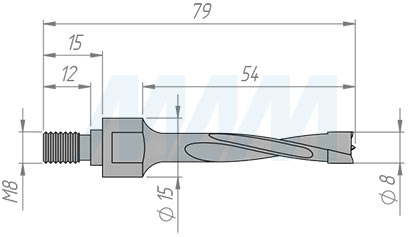 Размеры глухого сверла, D=8 мм, L=63 мм, RH серии Standard (артикул C863RH)