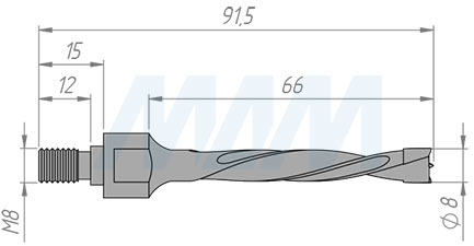 Размеры глухого сверла, D=8 мм, L=75 мм, LH серии Standard (артикул C875LH)