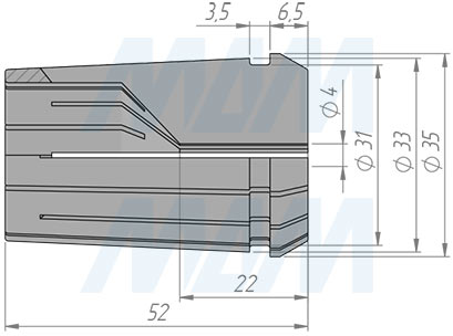 Размеры цанги 462E OZ25 4 мм (артикул COL-462E/OZ25-D4)