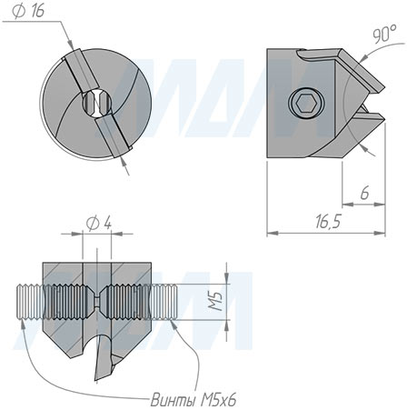Размеры левого зенкера 4х16 (артикул CTSK416LH)