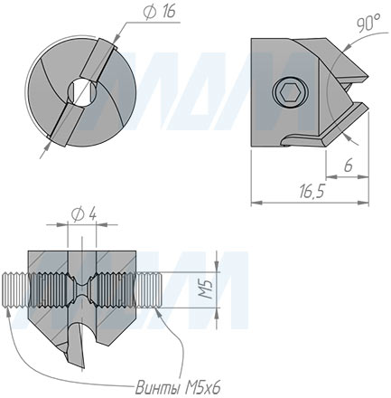 Размеры правого зенкера 4х16 (артикул CTSK416RH)