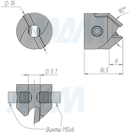Размеры левого зенкера 4х16 (артикул CTSK516LH)