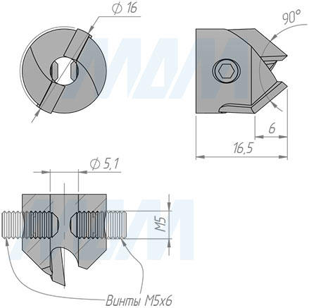Размеры правого зенкера 4х16 (артикул CTSK516RH)