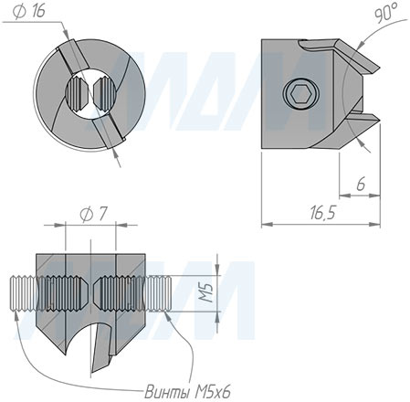 Размеры левого зенкера 7х16 (артикул CTSK716LH)