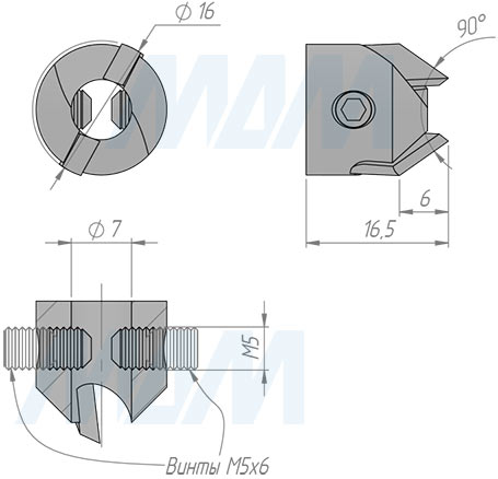 Размеры правого зенкера 7х16 (артикул CTSK716RH)