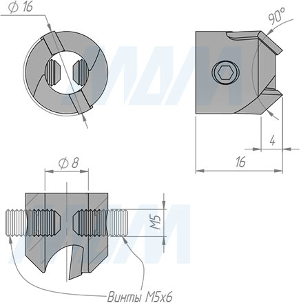 Размеры левого зенкера 8х16 (артикул CTSK816LH)