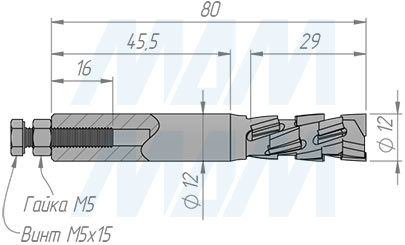 Размеры алмазной концевой фрезы Nesting D=12мм, B=28мм, L=80мм, S=12мм, Z2+2 (артикул E610009035)