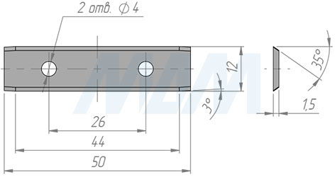 Размеры сменной твердосплавной пластины двухсторонней 50x12x1,5 35° с фаской FK08 (артикул F501215-58)