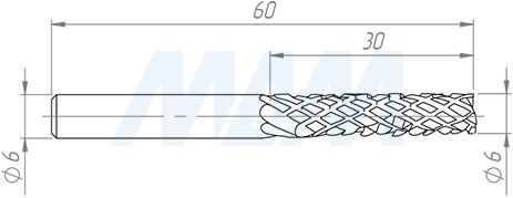 Размеры борфрезы твердосплавная D6xL30, S6xGL60, Rh (артикул KF-010-06-30-6-br)