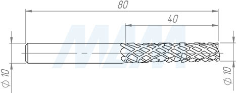 Размеры борфрезы твердосплавной D10xL40, S10xGL80, Rh (артикул KF-010-10-40-10-br)
