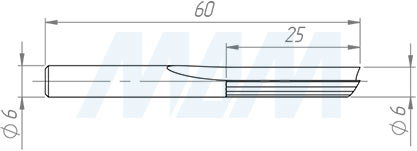 Размеры борфрезы твердосплавной D6xL25, S6xGL60, Z1, Rh (артикул KF-011-06-25-6-pl)