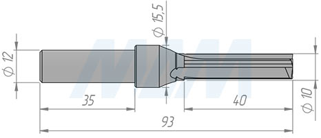 Размеры прямой фрезы для фрезерования и раскроя ЛДСП/МДФ D=10, H=40, S=12, Z=3 (артикул ST1040S12Z3)