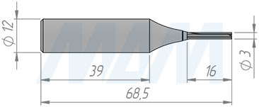 Размеры прямой фрезы для фрезерования и раскроя ЛДСП/МДФ D=3, H=15, S=12, Z=2 (артикул ST315S12Z2)