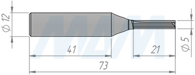 Размеры прямой фрезы для фрезерования и раскроя ЛДСП/МДФ D=5, H=20, S=12, Z=2 (артикул ST520S12Z2)