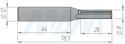 Размеры прямой фрезы для фрезерования и раскроя ЛДСП/МДФ D=8, H=25, S=12, Z=3 (артикул ST825S12Z3)