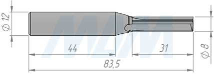 Размеры прямой фрезы для фрезерования и раскроя ЛДСП/МДФ D=8, H=30, S=12, Z=3 (артикул ST830S12Z3)