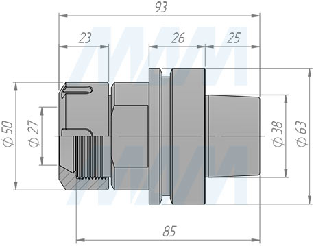 Размеры патрона HSK63F для цанги ER32 (артикул T118.976.R)