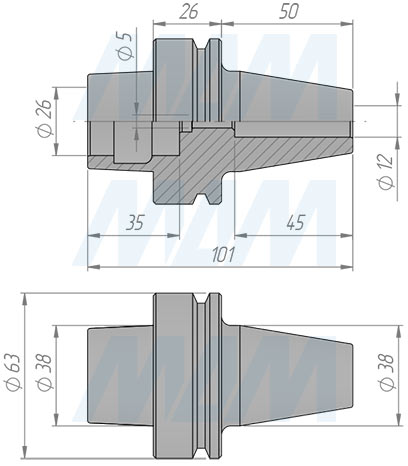 Размеры термопатрона HSK63F D=12 (артикул T120.620.N)