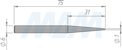Размеры фрезы гравировальной D=1, CL=30,5, SD=6, TL=75, Z=2 (артикул TBN1-30.5S675Z2)